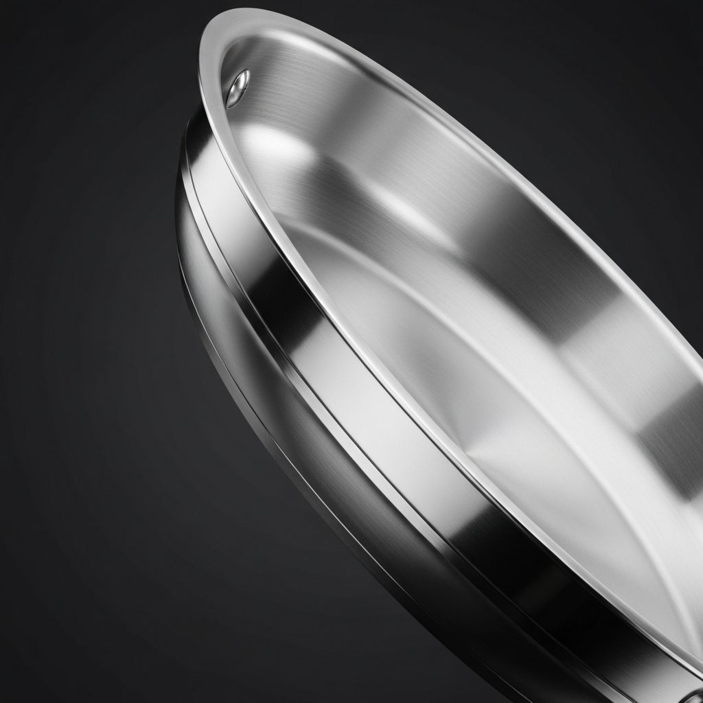 Tri-ply cookware cross-section showing three bonded metal layers